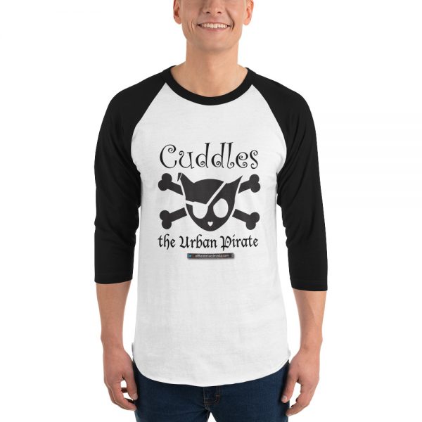 Offbeat Mixed Media Cuddles The Urban Pirate Jolly Roger 3/4 Sleeve Raglan Shirt - Image 2