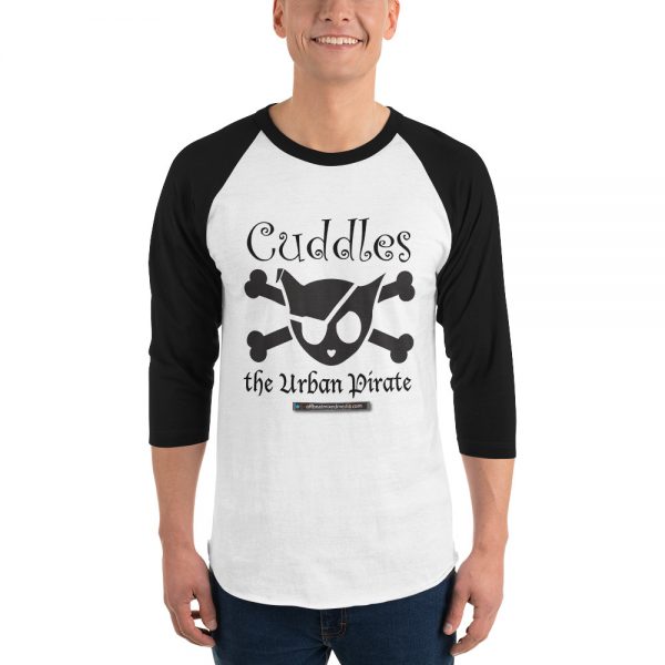 Offbeat Mixed Media Cuddles The Urban Pirate Jolly Roger 3/4 Sleeve Raglan Shirt - Image 3