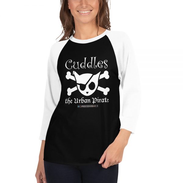 Offbeat Mixed Media Cuddles The Urban Pirate Jolly Roger 3/4 Sleeve Raglan Shirt - Image 6