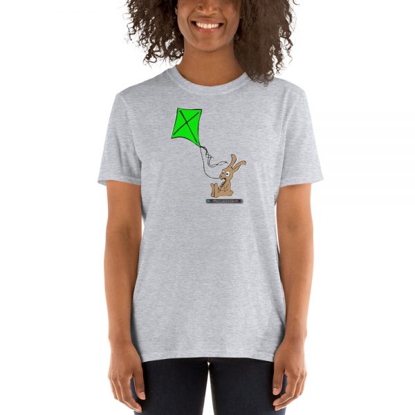 Offbeat Mixed Media Bunny Flies A Kite Unisex T-Shirt - Image 4