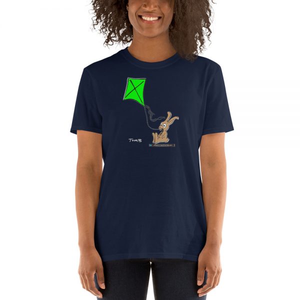 Offbeat Mixed Media Bunny Flies A Kite Unisex T-Shirt - Image 3